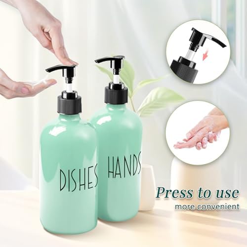 16 Oz Glass Soap Dispenser with Pump for Kitchen (Turquoise Green) - Image 4