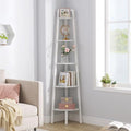 Hoctieon Corner Shelf, 5-Tier Corner Bookshelf, Rustic Ladder Shelf, Industrial Display Stand for Living Room, Kitchen, Home Office, Balcony, Small Space, Metal Frame, White by Hoctieon