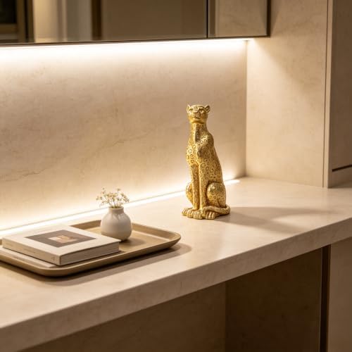 Cheetah Statue Sculptures Home Decor , 11"Gold Leopard Antique Classical Figurine Sitting Sculpture Standing,Office,living room,dining room,display rack,coffee table or entrance tabletop decoration - Image 4