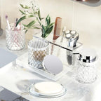 Glass Bathroom Accessories Set 5Pcs Crystal Clear- Foaming Soap Dispenser, Soap Dish, Cup, Acrylic Toothbrush Holder with Tray Organizer, Cotton Swab Jar, Bathroom Counter Set Sink Decor - Image 6