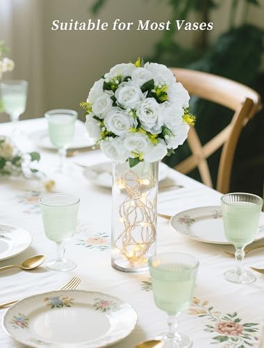 BLOSMON White Fake Flowers Party Centerpieces: 6 Pcs, 15 Faux Silk Roses - Image 3