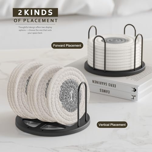 Lazebox Coasters Set of 8 for Drinks, 4 Inch Large Coasters for Coffee Table, Tabletop Protection for Hot & Cold Drinks, Versatile Coasters for Home Decor, Non-Slip & Easy to Clean, White with Grey - Image 5