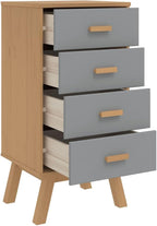 Grey and Brown Solid Pine Wood Bedside Cabinet - Image 6