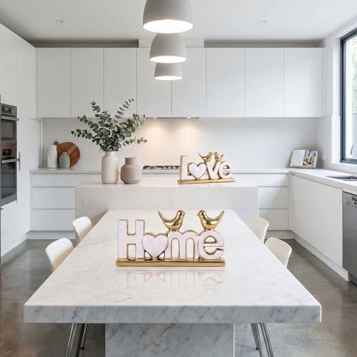 Love Sign Decor,Gold Room Decor Aesthetic, Knick Knack Shelf,Bird Decor, Boho Bookshelf,Abstract Statue,for Living Room,Bedroom, Contemporary Tv Stand Set of 2 (2, Gold White) - Image 4