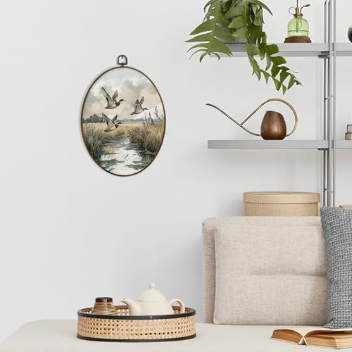 dvhdajed Vintage Mallard Duck Oval Wall Art Decor, Farmhouse Duck Framed Canvas Art, Rustic Cottage Core Farm Animal Oval Wall Hanging Decor for Home Bedroom Living Room, 8.7x11.3 Inch - Image 2
