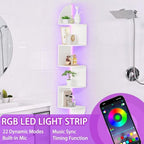 Waipfaru Corner Shelf, 5 Tier Bookshelf with LED Light, Corner Shelf Wall Mounted, Floating Shelves for Wall, Display Stand for Bedroom, Living Room, Bathroom, Home, Office, White - Image 5