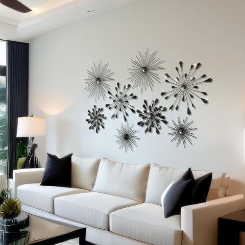 Blulu 8 Pcs Metal Starburst Wall Art, 3D Crystal Teardrop Rhinestone Wall Sculptures, Modern Mid Century Hanging Accents Decor for Living Room Bedroom Entryway Office Home Decoration - Image 4