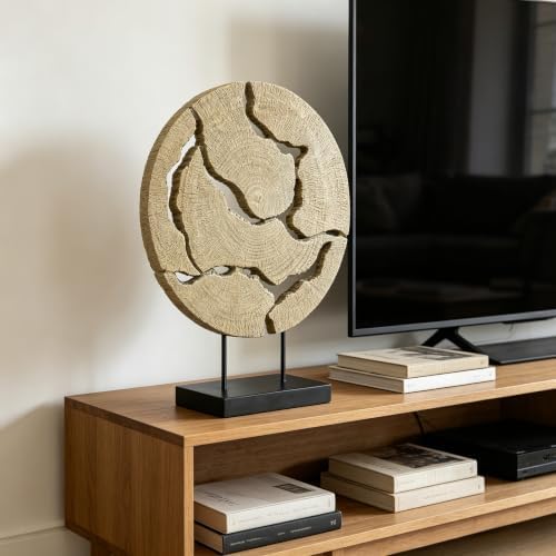 15.75" Modern Abstract Decorative Sculpture, Dining Living Room Desk Decor,Geometric Home Decor Statues,Shelf Top Decor Aesthetics, Wood Grain White - Image 4
