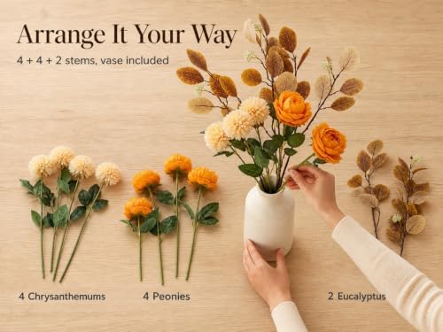 Artificial Flower Bouquet with Vase，Fake Flowers Peony Mums Eucalyptus - Image 3