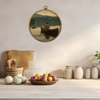 CUANFDDSF Vintage Fisherman Fishing Round Wall Art, Antique Fishing Framed Hanging Wall Decor, Rustic Farmhouse Fisherman Landscape Canvas Prints Decorations for Home Bedroom Living Room, 10x10 Inch - Image 5