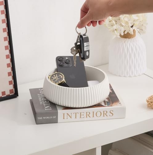 7" Modern Key Bowl for Entryway Table - Small Decorative Bowl - Ivory White - Image 4