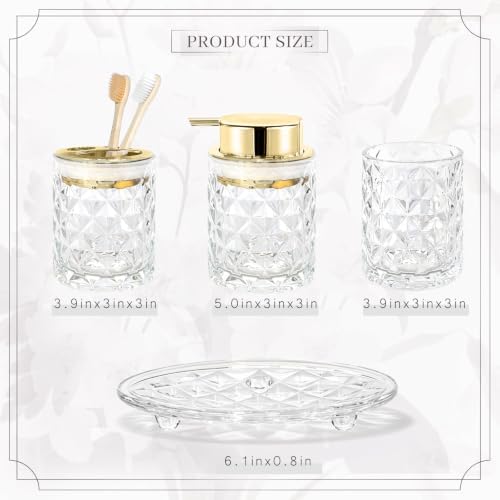 CERBIOR Bathroom Accessories Set, 4 PCS Glass Bathroom Set,Golden White - Image 2