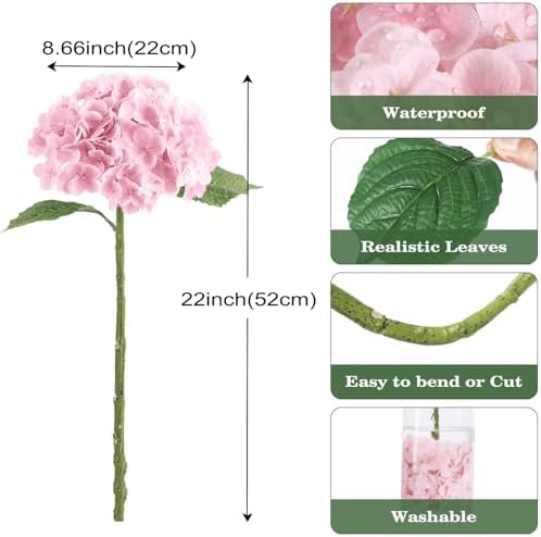Coferset 3pcs Lifelike Real Touch Hydrangea Artificial Flowers,Pink - Image 3