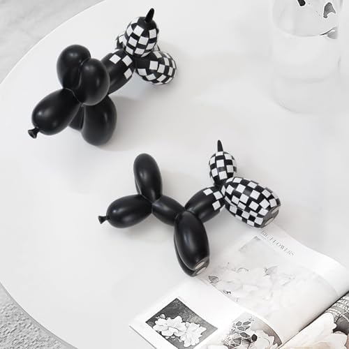 Notakia Black and White Checkered Racing Car Pattern Balloon Dog Statue Crafts Living Room Desktop Decorations,Handmade Modern Small Shelf Decor Animal Statue Ornament Home Decor (Big Black Dog) - Image 4