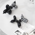 Notakia Black and White Checkered Racing Car Pattern Balloon Dog Statue Crafts Living Room Desktop Decorations,Handmade Modern Small Shelf Decor Animal Statue Ornament Home Decor (Big Black Dog) - Image 4