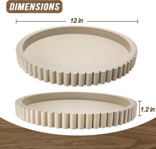 Handmade 12in Decorative Tray for Coffee Table Tray Decor, Gray Wooden Decorative Round Tray for for Coffee Table, Dining Room Table Entryway and Living Room Table - Image 2