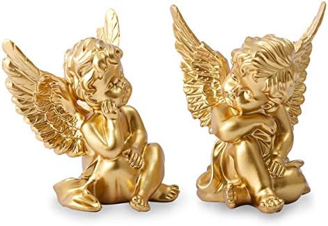 OwMell Set of 2 Cherub Angels Resin Statue Figurine, Indoor Home Decoration by OwMell