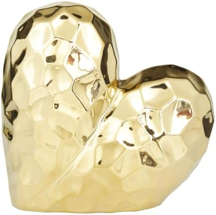 Deco 79 Porcelain Ceramic Heart Decorative Sculpture Dimensional Angled Origami Inspired Home Decor Statue, Accent Figurine 8" x 3" x 8", Gold by Unknown