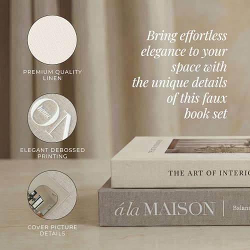 Decorative Fake Books for Home Decor – Set of 2 Linen Faux Book Storage Boxes with Hidden Storage to Reduce Visible Clutter, Coffee Table & Bookshelf Decor for Living Room Styling - Image 2