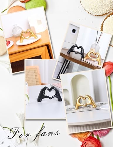 Modern Gold Heart Hands Sculpture, Decorative Table Art, Love Symbol Home Decor (Black) - Image 5
