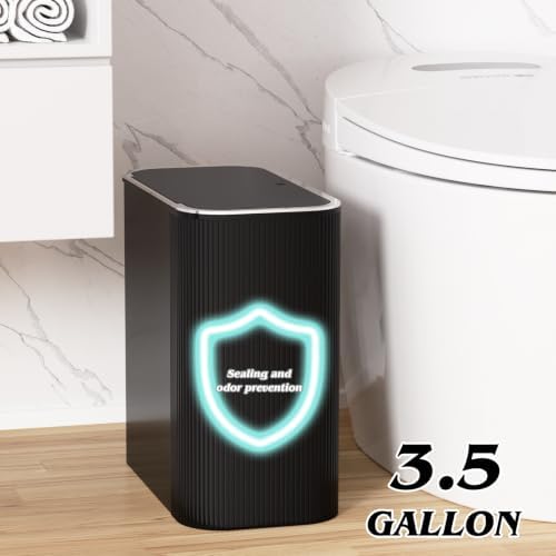 Black Bathroom Accessories Set, 3.5 Gal Trash Can with Press-Top Lid, Glass Bathroom Set, Soap Dispenser, Toothbrush Holder, Tumbler, Qtip Holders, Vintage Bathroom Sink Set Cute Bathroom Decor - Image 5