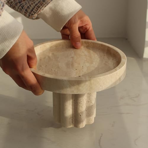 Natural Travertine Tray with Leg, Round 7.1" Vanity Decorative Tray for Countertop Organizer, Catchall Tray for Perfume, Candles, Jewelry Dish - Image 5