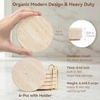 Travertine Marble Coasters Set of 6 with Holder, Cream Beige Stone - Image 4