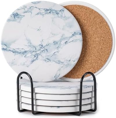 6Pcs Absorbent Coasters Set with Holder,Ceramic Drink Coaster,4 in（A6） by Hoewina