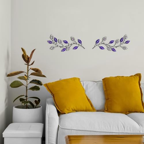 sxnzequnze 2 Set Metal Tree Leaf Wall Art for Home Decor Living Room Bedroom Dining Room Bling Rhinestone, 3D, Iron Branch Hanging Leaf Sculpture Art Pieces -Purple 16.5in*6.7in - Image 7