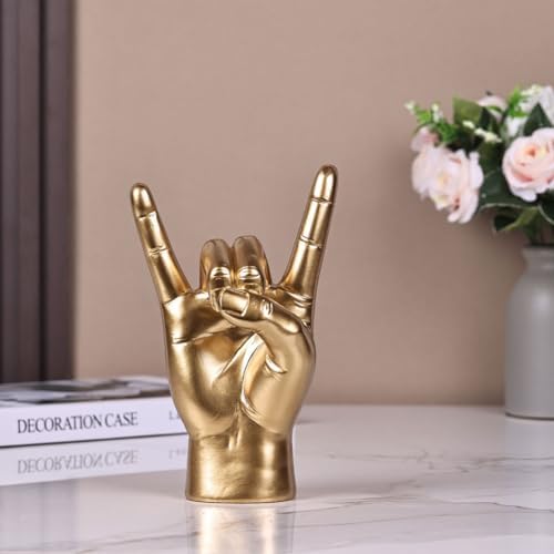 QIANLING 7.7" Gold Resin Rock On Hand Gesture Statue - Rock Culture Music Lovers' Decorative Tabletop Sculpture for Bookshelf, Desk & Mantel Decor in Home or Office, Modern Symbolic Figurine - Image 5
