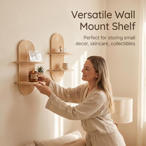 LIYAOLI Boho Plant Wall Shelf Set of 2, Floating Shelves for Bedroom Decor - Image 3