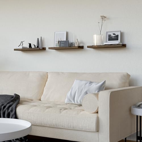 RICHER HOUSE 3-Set Floating Shelves with Lip, Brown Small Wall Shelf, 16In - Image 6