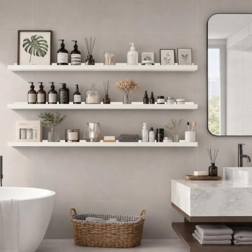 72inch Long Floating Shelves for Wall Decor, 3-Set Shelves with Lip, White - Image 2