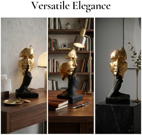 Thinker Statue, Gold Resin Face Sculpture for Office Shelf Decor - Image 6
