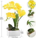 Artificial Real Touch Orchid Flowers with White Ceramic Vase, Yellow - Image 2