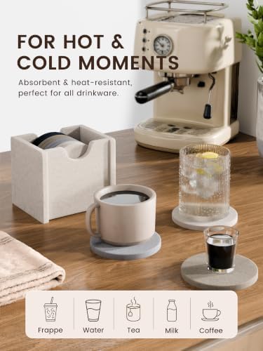 Fluxynara Felt Coasters with Holder, Set of 8 for Drinks, Nordic Slate - Image 5