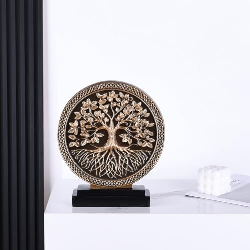Abstract Circular Tree of Life Decorative Sculpture, Black and Gold Home Decor, Modern Art Home Accent Suitable for Office Shelves, Coffee Tables, and Above Cabinet Decorative Statue. - Image 4