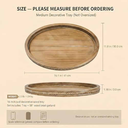Relaxing Garden Oval Wood Decorative Tray, 16.1 x 11.8 in, Bead Garland - Image 5