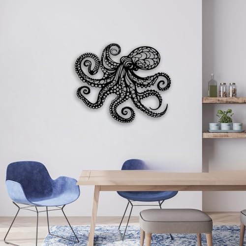 Octopus Metal Wall Decor - Gothic Nautical Room Decor Wall Art Home Decor for Living Room, Bedroom, Dining Room, Bathroom, Office, Coastal, Beach (Black) - Image 5