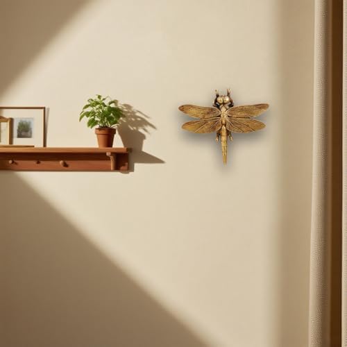KISWIAR Gold Dragonfly Wall Sculpture, 3D Resin Dragonfly Wall Decor, Vintage Insect Wall Hanging Decoration for Living Room Bedroom Farmhouse (Golden) - Image 6