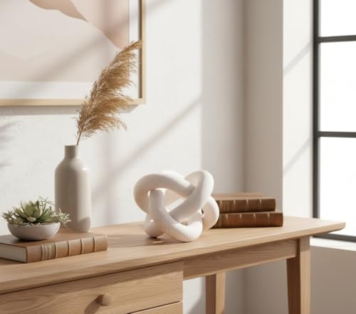 Wood Knot Chain Link Decor, 3 Link Boho Wooden Hand Carved Decorative, Handcrafted for for Coffee Table Entryway Modern Farmhouse Shelf Decoration(White) - Image 5