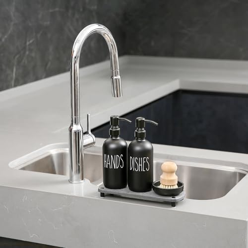 MOMEEMO Soap Dispenser Set Comes with Stainless Steel Pumps, Black & Black - Image 5
