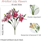 12 Artificial Lily Flowers with 9 Heads Full Bloom Lily & 3 Buds, Long Stem Artificial Stargazer Lilies, Faux Tiger Bouquets for Home Hotel Office Party Decor Table Centerpieces（Dark Pink - Image 4