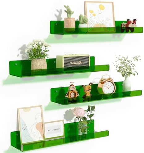upsimples 4 Pcs 15" Acrylic Shelves for Wall Decor and Display, Green by upsimples