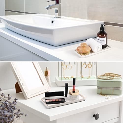 Gurygo 8" Bathroom Tray, Ceramic Vanity Trays for Bathroom, Small Ceramic Trays, Kitchen Soap Tray for Kitchen Counter (White with Gold-Edged, 8",Set/1) - Image 6