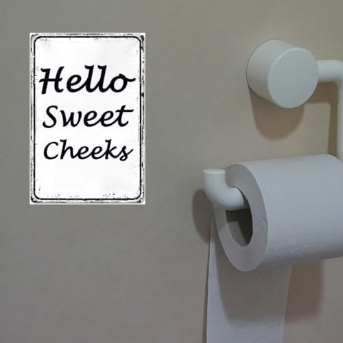 Funny Bathroom Decor Wall Art Funny Cute Hello Sweet Cheeks Tin Sign Rustic Farmhouse Bathroom Decoration Restroom Toilet Decor And Accessories Home Sweet Home Wall Art 8x12 Inch - Image 5