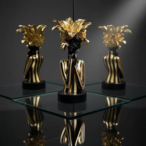 Lescafita African Woman Art Sculpture with Gold Floral Crown, Exquisite African Statue, Emotional Modern Home Art Gift for Various Settings Such as Home, Bookshelves, desks, or Offices(7.68 inch - Image 6