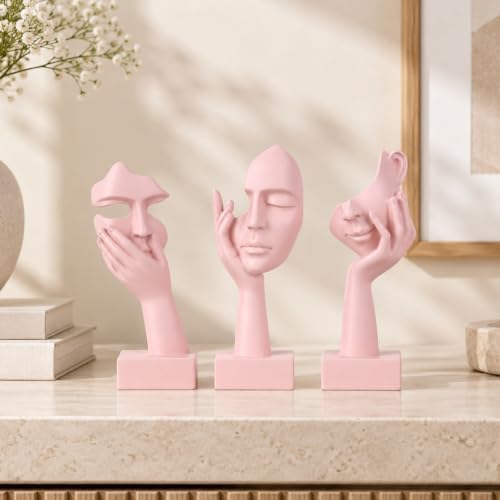 3 Pcs Thinker Small Statue Set - Pink Art Abstract Home Accent Figurines for Decor Woman Apartment Bookshelf Floating Shelf Coffee Table Office Desk Bathroom Counter Decor (3 Pcs Pink, 6") by oliruim