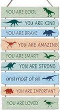 Dinosaur Wall Decor for Boys Room, 9-Piece Inspirational Wooden Signs with Positive Affirmations, Dino Nursery Decor for Toddler Kids Bedroom, Baby Boy Room Art with Motivational Quotes by KIJETA-HomeKitchen