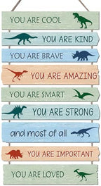 Dinosaur Wall Decor for Boys Room, 9-Piece Inspirational Wooden Signs with Positive Affirmations, Dino Nursery Decor for Toddler Kids Bedroom, Baby Boy Room Art with Motivational Quotes by KIJETA-HomeKitchen